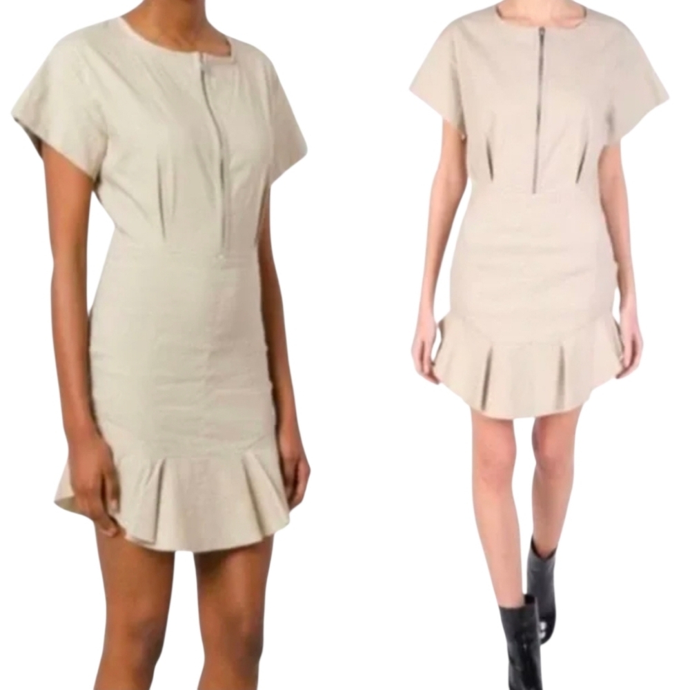 Isabel Marant Étoile Linen-Blend Elegant Cream Stretch Raffled Hem  Dress Size 6